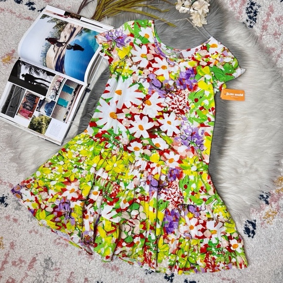 NEW Jams World Daisy Patch Floral Girls Scoop Neck Tiered Dress Sz Large - Picture 13 of 13